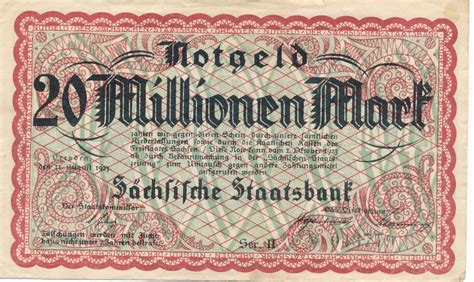 Dresden 20 Millionen Mark 1923 Notgeld der Sächsischen Staatsbank MA