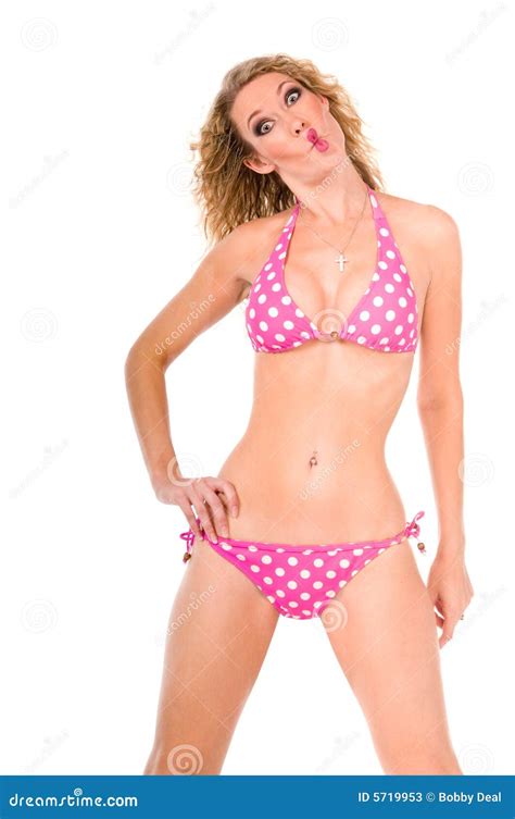 Bikini Blond Pulling A Silly Face Stock Image Image Of Blond Person