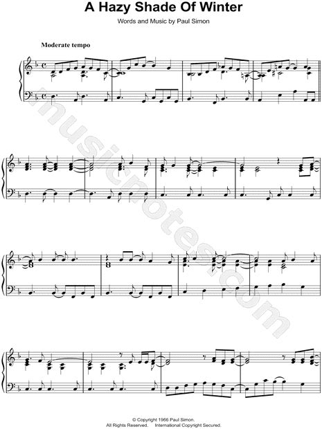 Simon And Garfunkel A Hazy Shade Of Winter Sheet Music Piano Solo In