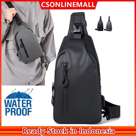 Jual CSONLINEMALL Tas Selempang Pria Bahan Nilon USB Charge Tas Dada