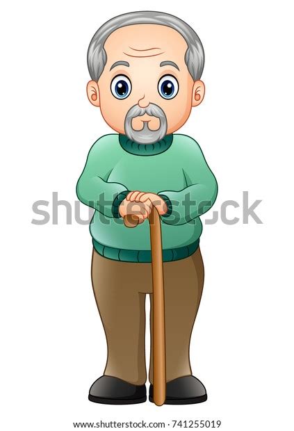 Vector Illustration Old Man Walking Stick Stock Vector Royalty Free