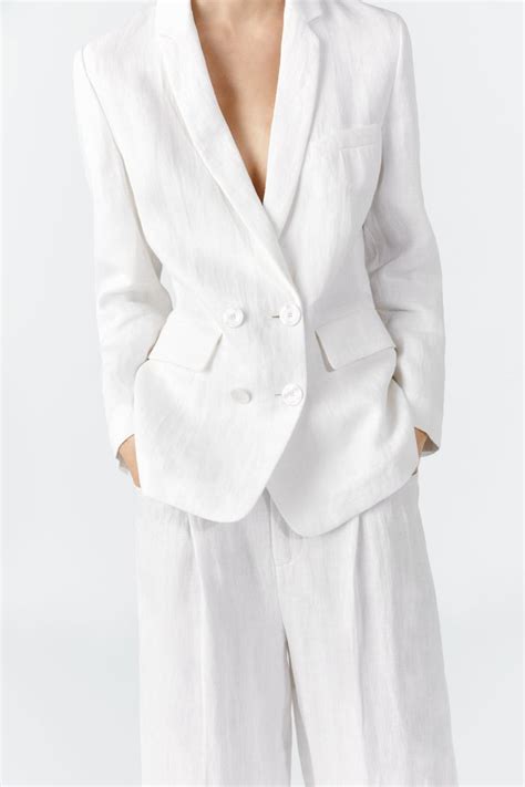 Zara Buttoned Linen Blazer Linen Style Fashion Linen Suits Women Wide Leg Linen Trousers