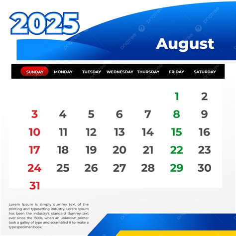 August 2025 Calendar Vector Template Download On Pngtree