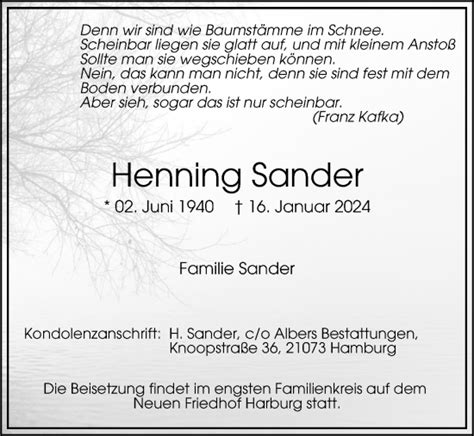 Traueranzeigen Von Henning Sander Hamburgertrauer De