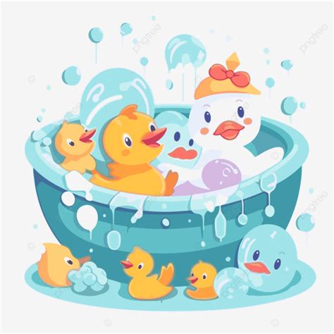 Bathtime Clipart Cute Rubber Ducks In Bathtub With Soap Cartoon Vector