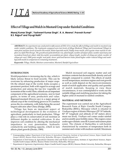 Pdf Effect Of Tillage And Mulch In Mustard Crop Under Rainfed