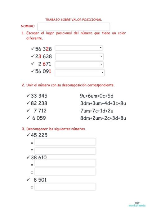 Valor Posicional Ficha Interactiva Topworksheets Nbkomputer