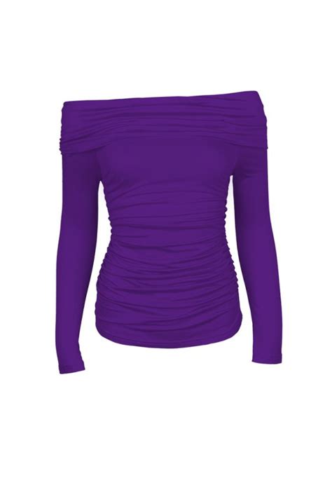 Purple Off Shoulder Top With Side Pleats And Long Sleeves Loveit