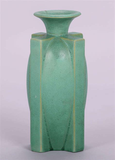 Teco Matte Green Vase Four Buttress Design California Historical Design