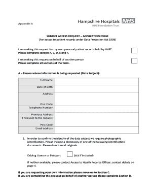 Fillable Online Subject Access Request Application Form Fax Email Print