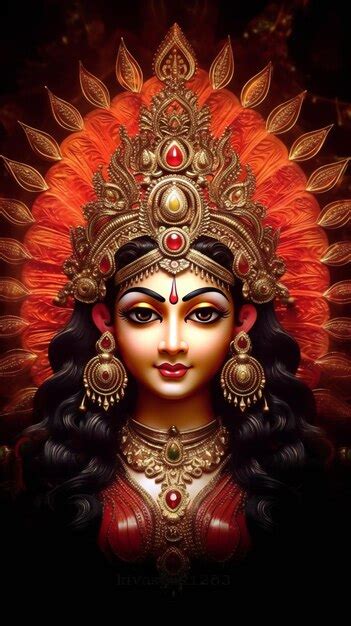 Premium AI Image | Lord Mata Durga's Frontal Closeup with Fiery Colors