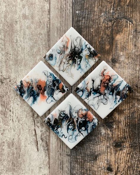 Ceramic Tile Coasters Set Of Hand Painted Coasters Etsy Resin