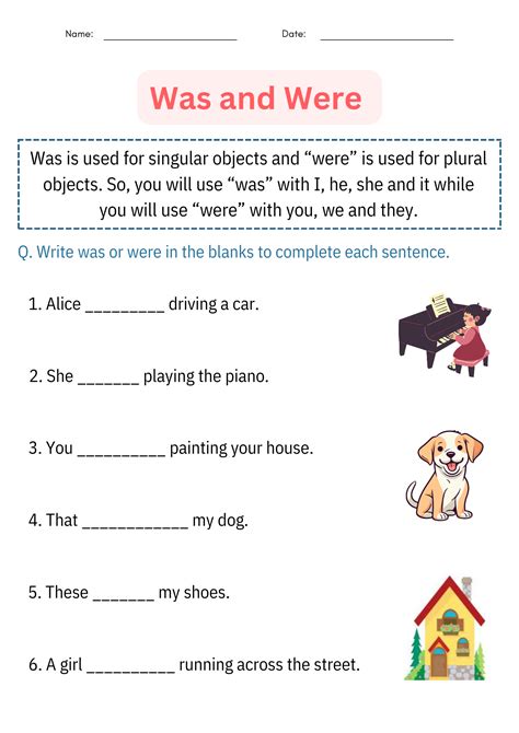 Printable Was And Were Grammar Worksheets And Activities For Being