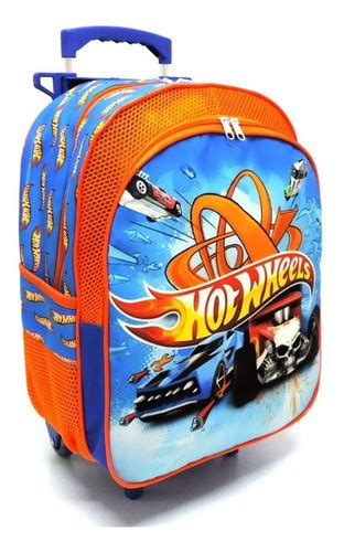 Kit Mochila Infantil Escolar Fogo Caveira Hot Wheels Rodinhas Tam M F Frete grátis