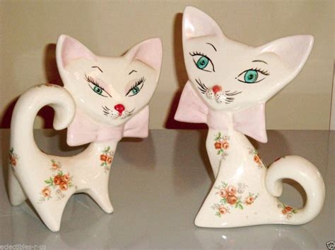 Mid Century Modern Cat Figurines Abstract Atomic Era Holt Howard Style Eames Era Vintage Cat