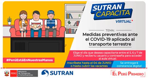 Sutran Capacita brindará capacitación virtual sobre Medidas preventivas