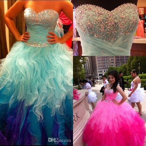 Sweetheart Rainbow Colored Quinceanera Dresses 2016 Bling Crystal