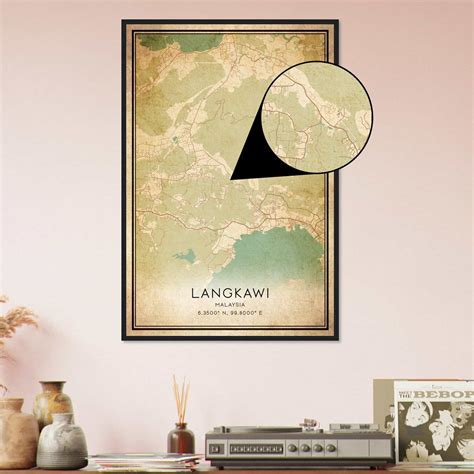 Vintage Langkawi Malaysia Map Poster Langkawi City Road Wall Art Print