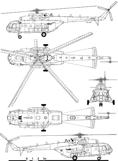 Mil Mi-17 Blueprint - Download free blueprint for 3D modeling