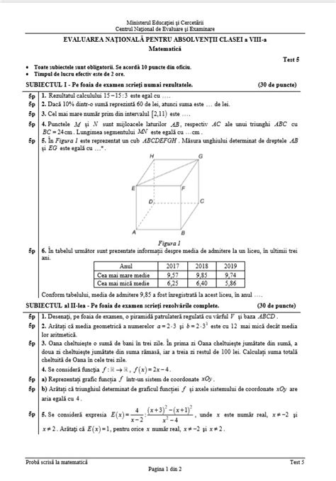 Modele Subiecte Matematică Evaluare Națională 2020 Ministerul