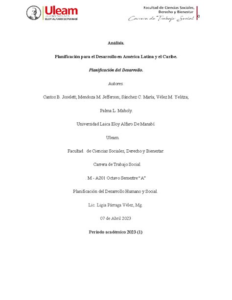 An Lisis An Lisis Planificaci N Para El Desarrollo En Am Rica Latina Y El Caribe Studocu