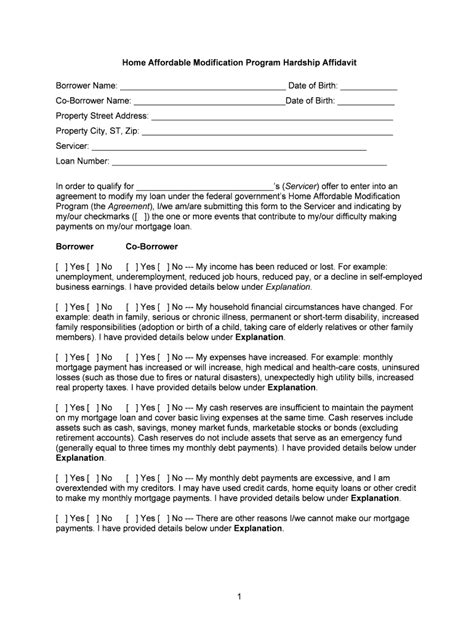 Fillable Online Home Affordable Modification Program Hardship Form