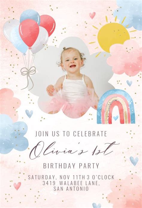 Colorful Sky With Rainbow Birthday Invitation Template Greetings Island Artofit