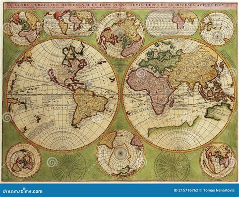 Antique Maps Of The World Double Hemisphere Polar Map Vincenzo