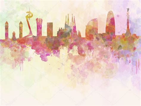 Barcelona skyline in watercolour background – Stock Editorial Photo ...