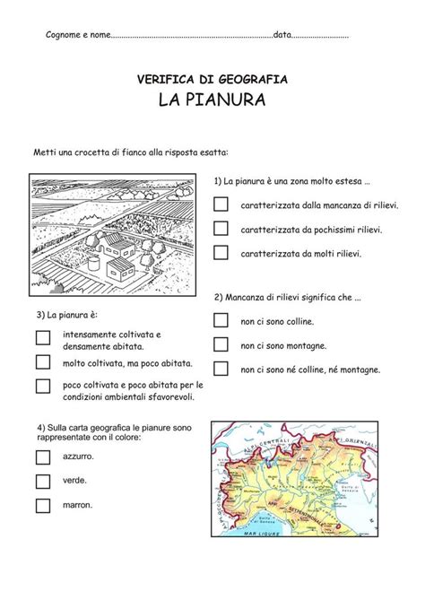 Verifica sulla pianura Attività geografia Geografia Lezioni di