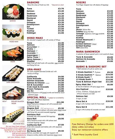 Menu At Sushi Nara Restaurant Stanwell