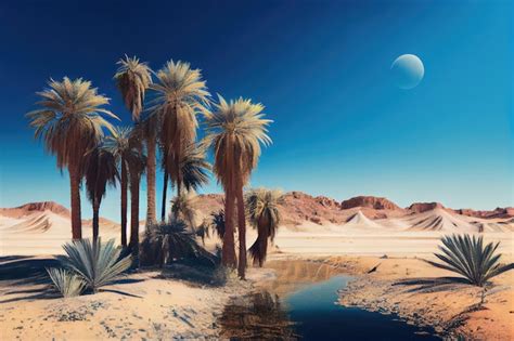 Premium Ai Image Palm Trees And Clear Blue Skies In Oasis Surrounded