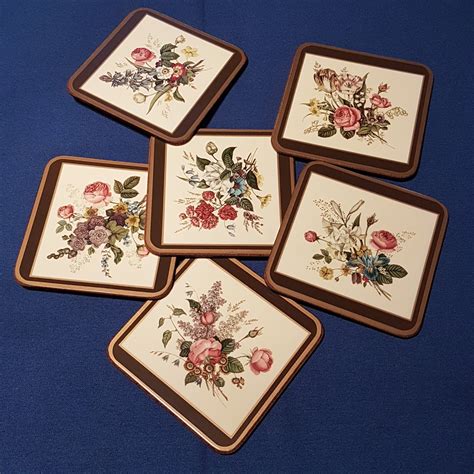 Vintage Pimpernel Floral Spray Brown Coasters In Original Box Set