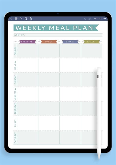 Download Printable Weekly Meal Plan Casual Style Pdf