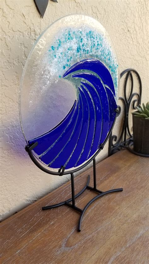 Blue Wave Art Fused Glass Art Modern Glass Art Ocean Sea Beach Art Glass Sculpture Etsy