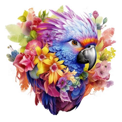 Premium Ai Image Brightly Colored Parrot With Flowers On Head And