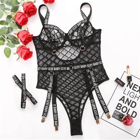 Luxury Mesh Women Bodysuit Crotchless Sexy Lingerie