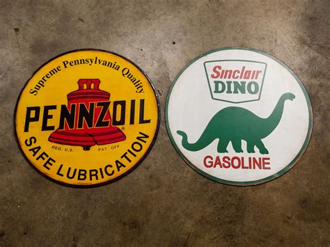 Pennzoil And Sinclair Dino Reproduction Circular Signs Auburn Fall