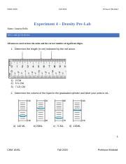 CHM1045L Experiment 4 Density Pre Lab Finished Docx CHM 1045L