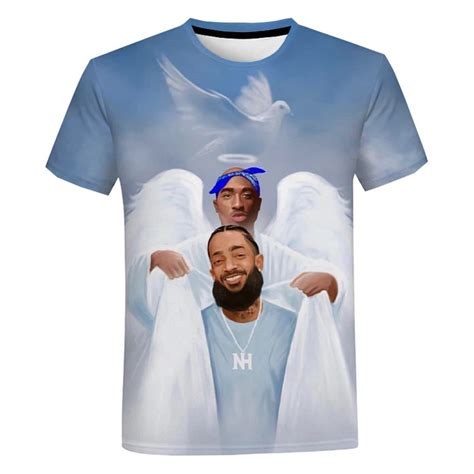 2pac And Nipsey Hussle 3d Print T Shirt Men Women Summer Casual Hip Hop T Shirt Tupac Harajuku