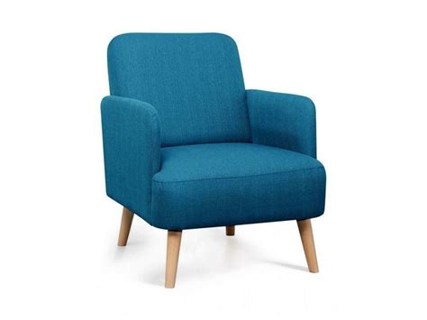 Fauteuil rétro design tissu et pieds bois clair brooks couleur bleu