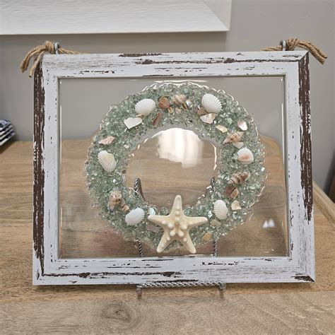 Coastal Glass Art w/ Shells, Glass, Resin, Sand- 8"x10" – Sunshine