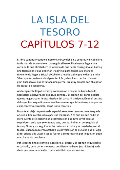 Cap Tulos La Isla Del Tesoro Lengua Castellana Y Literatura