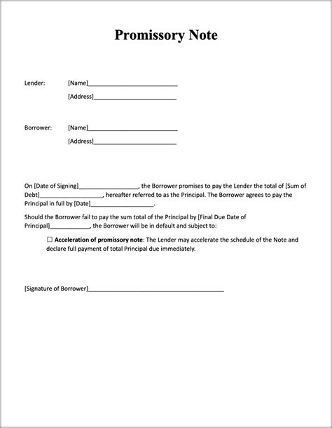 Printable Simple Promissory Note Template