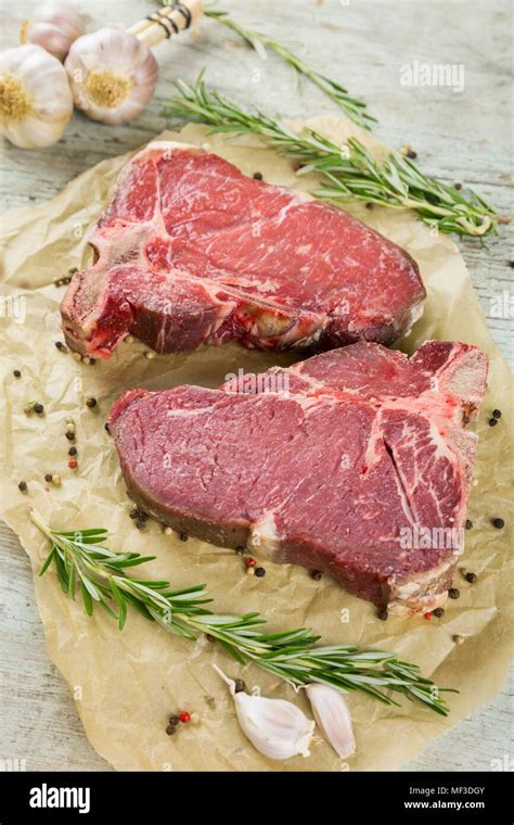 Raw Dry Aged T Bone Steaks Stock Photo Alamy