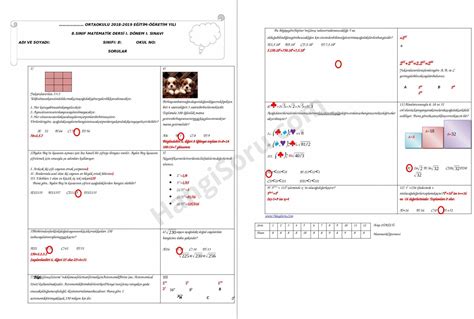 8 Sınıf Matematik 1 Dönem 1 Yazılı Soruları Ve Cevapları Hangisoru