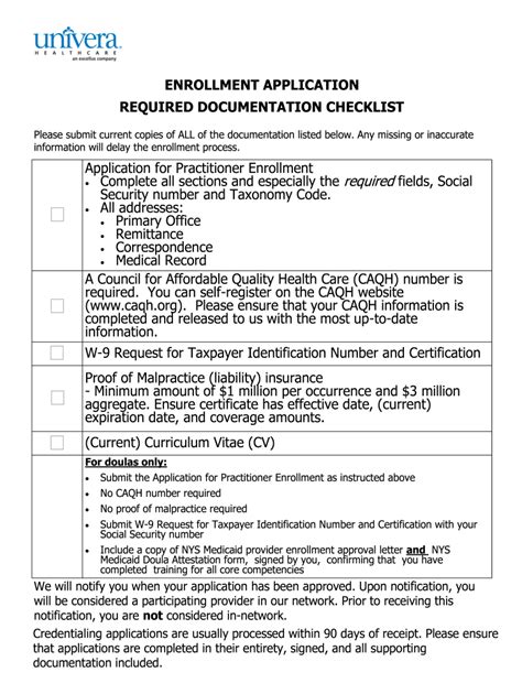 Fillable Online Application For Practitioner Enrollment Univera