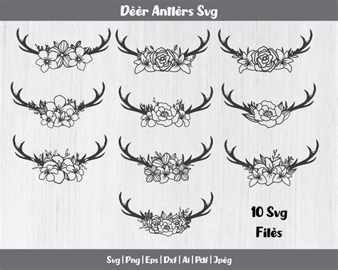 Deer Antlers Svg Bundle Floral Antlers Cut File Deer Floral Etsy