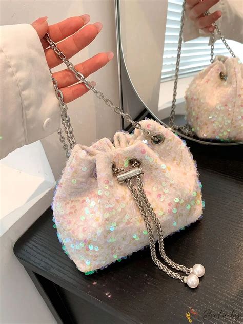 Birdinbag Glamorous Mini Bucket Bag With Drawstring Design Sequin