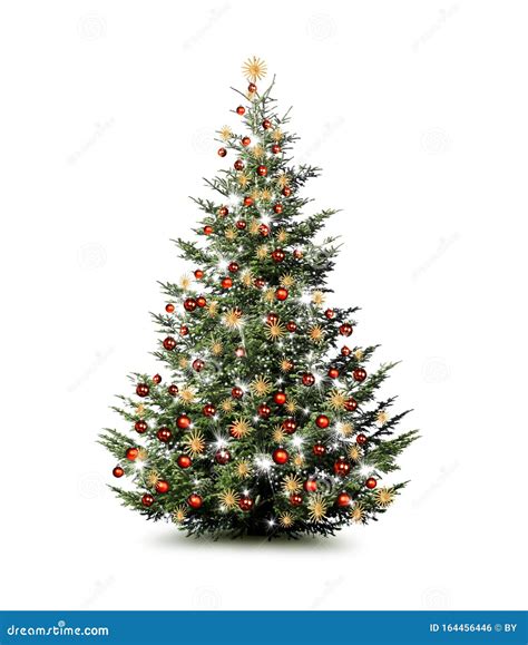 Brightly Decorated Christmas Tree Isolated on White Background Stock Photo - Image of brightly ...